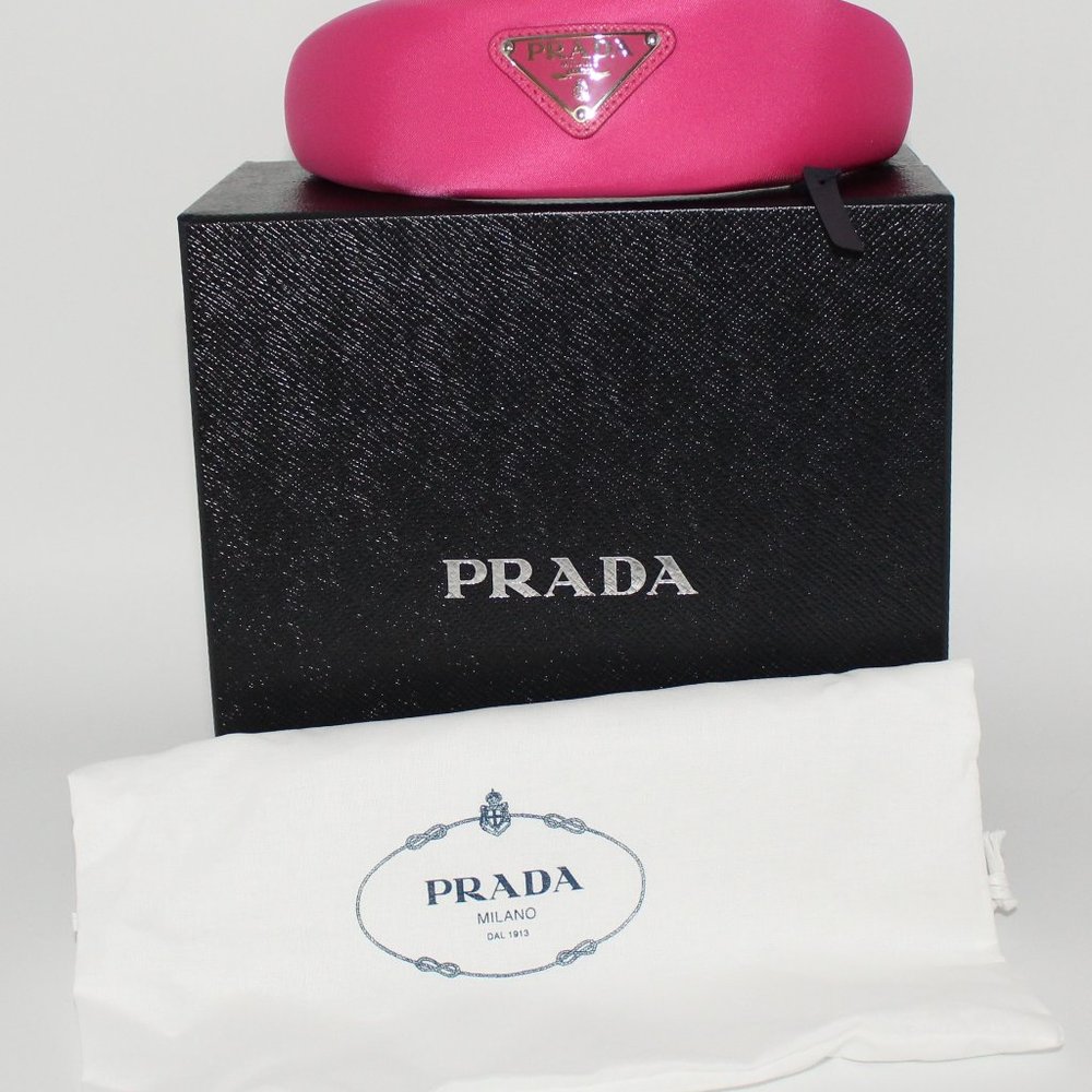 New Prada Fuchsia Pink Triangle Logo Re-Nylon Padded Headband
